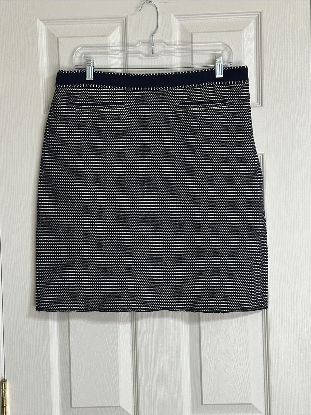 Brooks Brothers 346 Navy Blue White Textured Cotton Mini Skirt A-Line Size 14